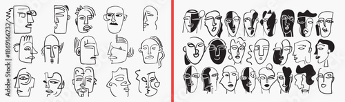 face line art illustration, abstract portrait drawings, modern human faces, minimal face sketches, artistic face vector, contemporary portrait art, face outline collection, creative character illustra