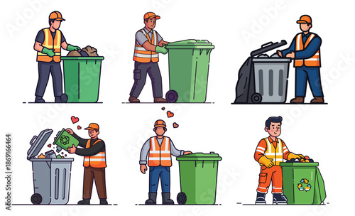 Sanitation Workers and Waste Management: An illustration showcases sanitation workers performing their duties, emphasizing waste management and environmental responsibility. 