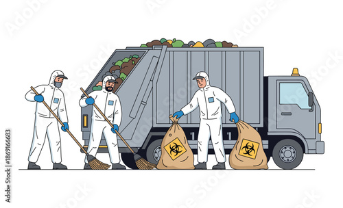 Hazardous Waste Disposal: A dedicated team of professionals, clad in protective suits, diligently manages the responsible handling and disposal of hazardous waste, emphasizing environmental safety.