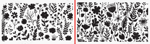 Fotografi floral pattern illustration, dense botanical doodles, flower leaf sketch set, ha