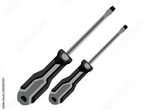 Flat-Head Screwdriver with Yellow and Black Handle Isolated, Professional Maintenance Hand Tool for Home Repair, DIY and Technical Service Vector