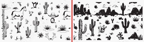 desert wildlife illustration, cactus animal doodles, southwest nature art, desert ecosystem vector, wild west nature icons, arid landscape illustration, cactus wildlife clipart, nature illustration pa