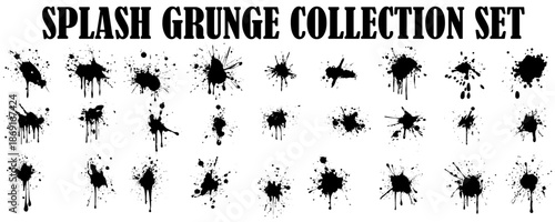 Black blots set. Silhouettes of ink spots. Template for brushes and shapes. Tools for design. Outlines of prints on white. Abstract geometric patterns in vector.