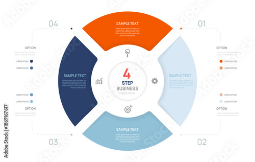 Venn diagram infographic chart template for business 4 options presentation and icon elements, 4 steps business success.