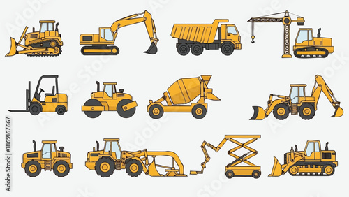 Yellow construction machinery set.