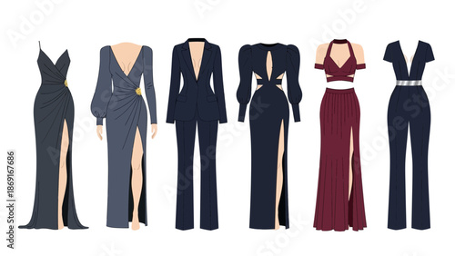 Elegant evening wear fashion designs for men and women in modern styles