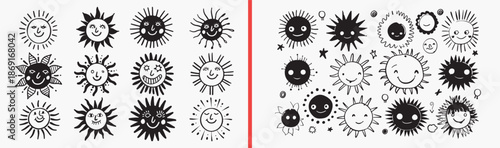 sun symbol illustration, celestial icon drawings, mystical sun moon art, cosmic doodle elements, astrology graphic set, hand drawn sun icons, spiritual illustration pack, celestial clipart collection,