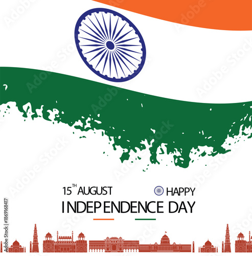 Green and White Simple India Independence Day Instagram Post Template with Minimal Design, Clean Typography, Patriotic Theme for 15 August National Celebration and Social Media Promotion