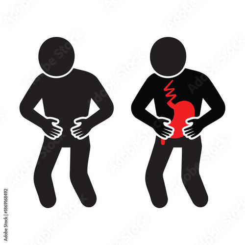 A person having a stomach ache. Pictogram silhouette vector illustration
