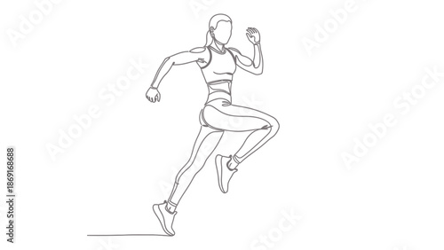 Continuous line drawing of a female runner in motion, athletic woman sprinting, fitness concept