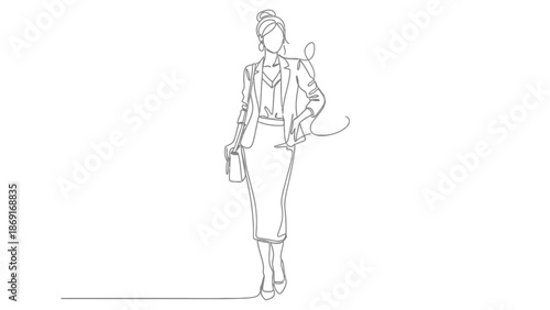 Elegant Business Woman in Continuous Line Art Style, Professional Female Figure