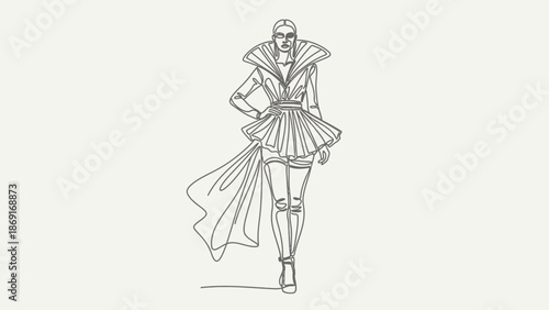 Elegant Fashion Model Line Art Sketch, Avant-Garde Design, Modern Style