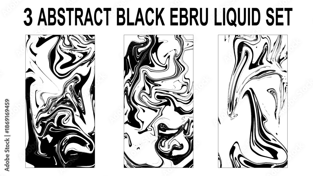 Obraz premium Black and White Liquid Flow Elements. Abstract Liquid Ink Shapes in Black and White. Ebru Liquid Marble Collection.