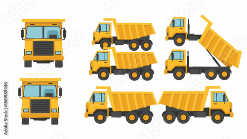 Yellow dump trucks set construction vehicles.