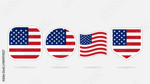 Collection of American Flag Icons in Various Shapes and Styles
