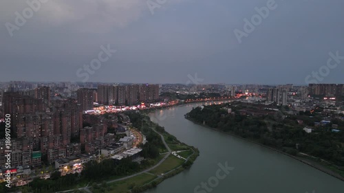 Wallpaper Mural Neijiang Sichuan Aerial Night Photography - Riverside City at Dusk Torontodigital.ca