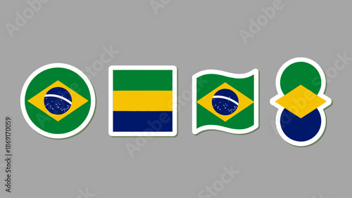 Collection of Brazil Flag Sticker Icons in Various Shapes and Designs