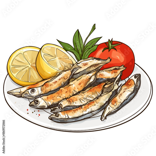 fried anchovies, food, spain, seville spring festival, celebration, vector, transparent background, fish, seafood, fried, sardines, gourmet, cooking, diet