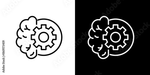 Brain and Gear Icon Symbolizing Intelligent Processes, Strategic Thinking, Technological Innovation, and Problem-Solving