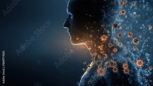 Deconstructing Humanity: An artistic depiction of the human form, rendered in captivating light and shadow, interwoven with ethereal cellular structures. 