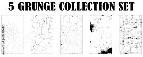 Distressed overlay texture set. Grunge backgrounds. Abstract textured effects. Vector illustration