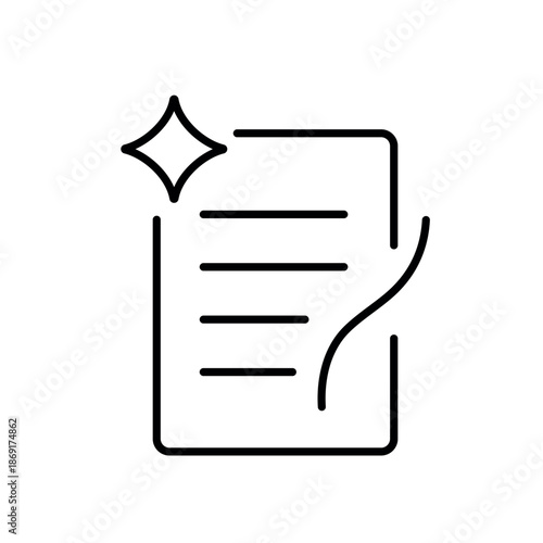 A vector icon showing a document with a curl, representing rewriting or adjusting tone in text, created in line style with editable stroke