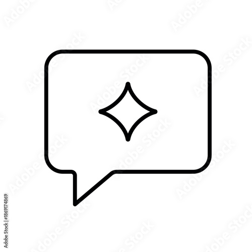 A vector icon showing a speech bubble symbolizing interaction with an AI copilot assistant, created in line style with editable stroke