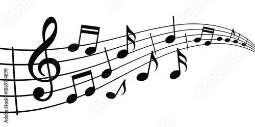Wave of musical notes vector, decorative design with flowing notes and symbols, perfect for music education, concert posters, digital media, entertainment projects