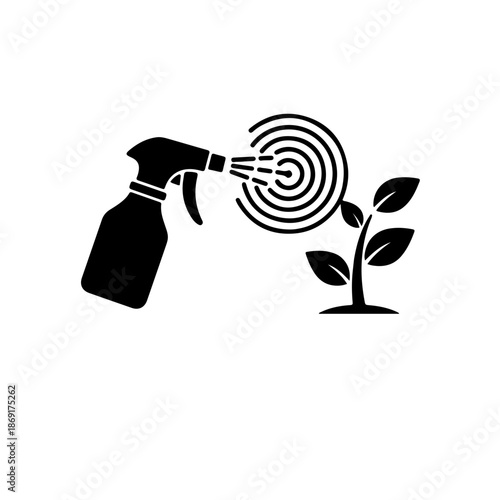 icon of a sprayer nozzle featuring a crosshair target symbol at the point of application. This design represents high precision, focused nutrient delivery, and accurate pest control treatment 