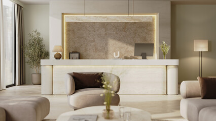 Luxury hotel reception desk, 3d render
