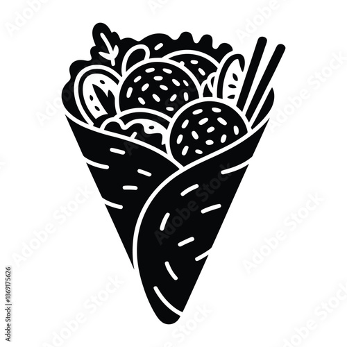 Falafel plate with garnish Vector, Silhouette, Illustration