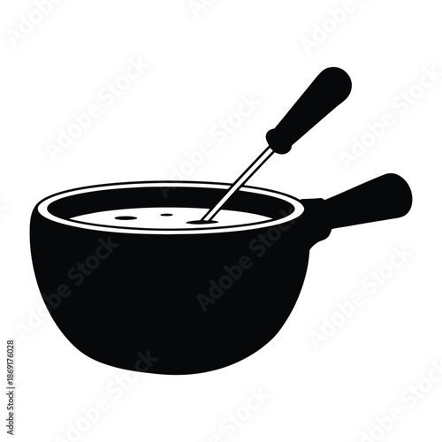 Cheese fondue pot with fork Vector, Silhouette, Illustration