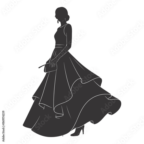 Elegant woman in gown silhouette for fashion and formal event design