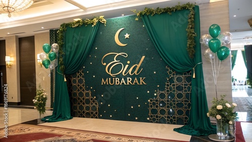 Luxury emerald green theme gold calligraphy eid mubarak