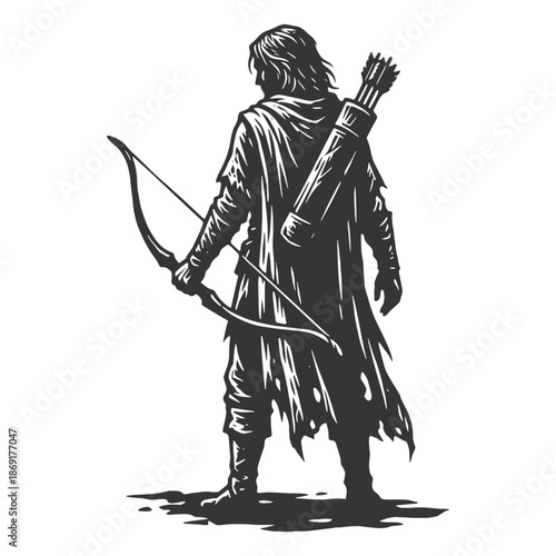 Heroic archer silhouette with bow and quiver for fantasy character design