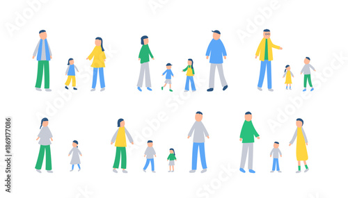 春を過ごす家族のイラストセット