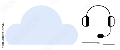 Blue cloud icon next to black headset with microphone symbolizing cloud technology and customer service. Ideal for IT, communication, remote work, support, tech solutions, online tools, teamwork