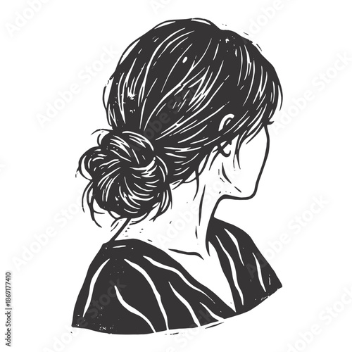 Woman with hair bun silhouette viewed from the back profile