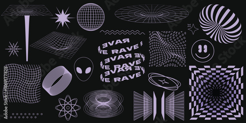 Abstract Geometric Shapes Patterns with Rave Text Elements.