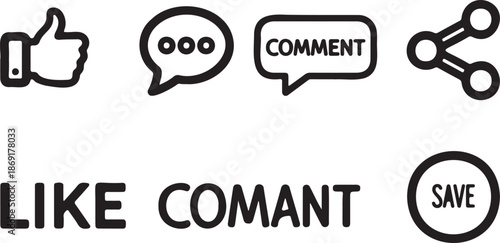 Set of 5 black social media icons vector with text