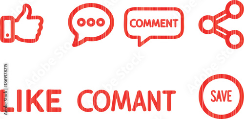 Red Social Media Engagement Icons Set with Text Vector