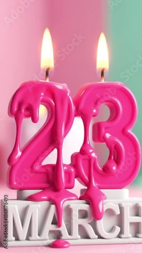 Birthday Candle with Dripping Pink Wax on March 23rd