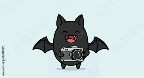 Cute Bat Character Holding a Camera.