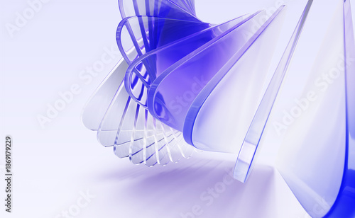 Abstract 3d background with glass holographic transparent triangle plate shapes, purple gradient, array effect. Crystal wave line pattern with white light rays and shadow, tech banner. 3D illustration © marozhkastudio