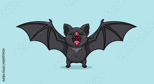 Cute Cartoon Bat Flying with Open Mouth.