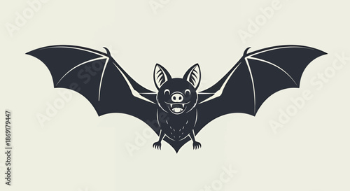 Cute Cartoon Bat Flying with Open Wings and Fangs.