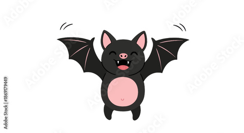 Cute Cartoon Bat Flying with Open Wings and Pink Belly.