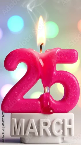 Birthday candle in the shape of 25 on March date