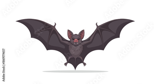 Flying Bat Illustration on White Background.