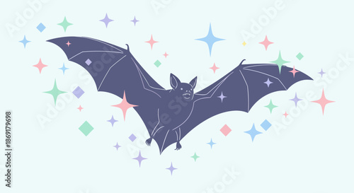 Mystical Bat Flying with Sparkling Stars.